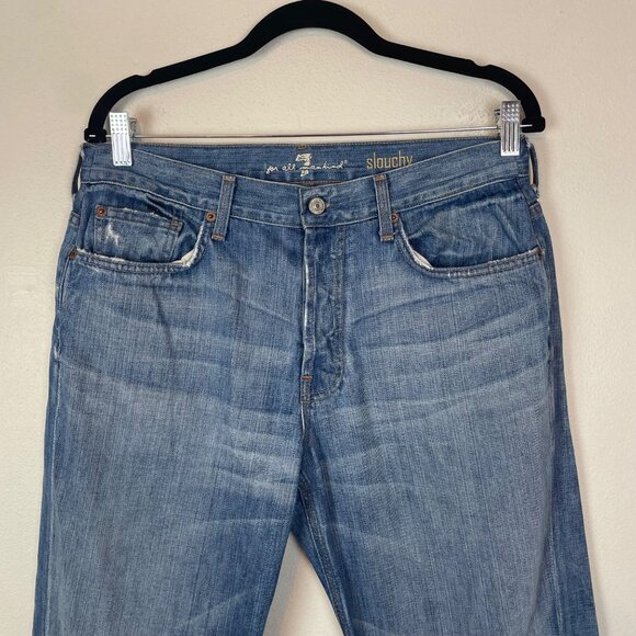 7 for All Mankind Men's 33x28 Slouchy Straight Light Wash Y2K Jeans Button Fly - Picture 2 of 11